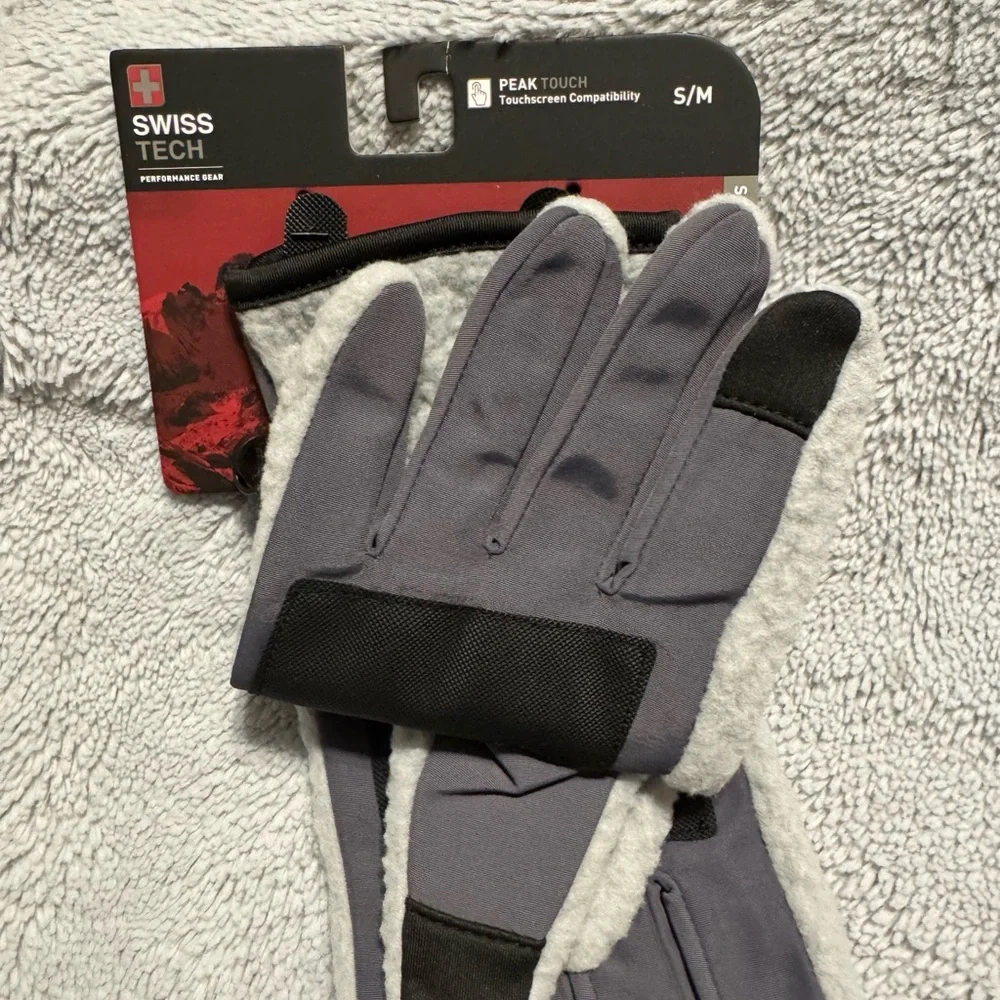 Swiss Tech Mens Size S/M Sherpa Glove Gray Heather Touchscreen Compatible